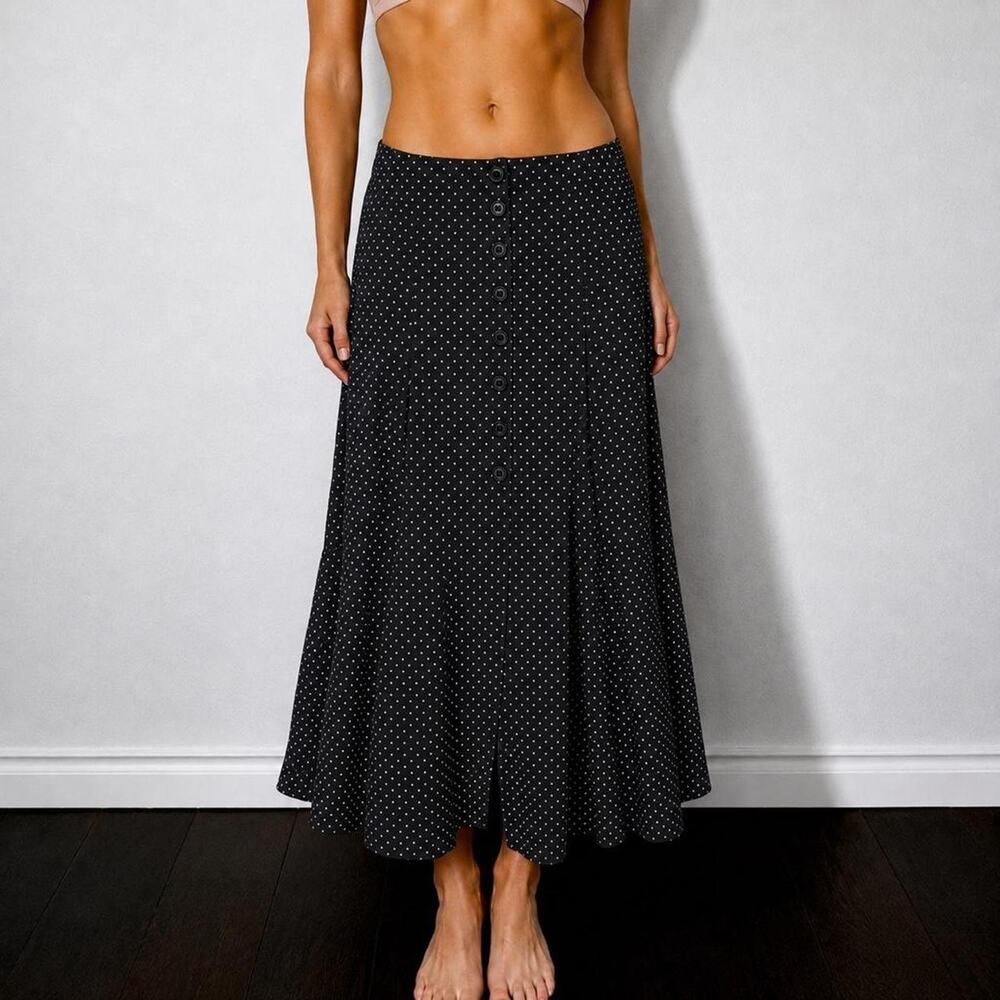 Vintage 90s Charter Club Black Polka Dot Button Front French Midi Skirt Size S/M